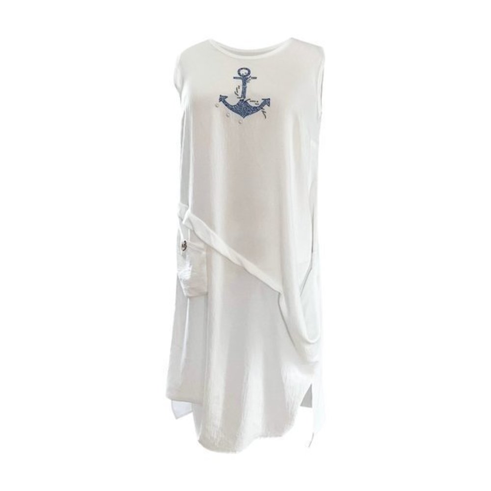 New Designer White Summer Sleveless  Dress 100% Cotton Lightweight  XL SALE